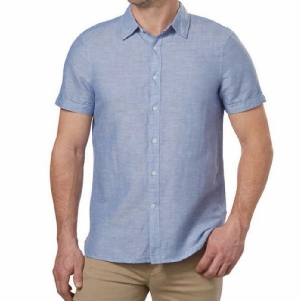 Perry Ellis 100% Linen Shirt sz XL Blue Casual Button Down